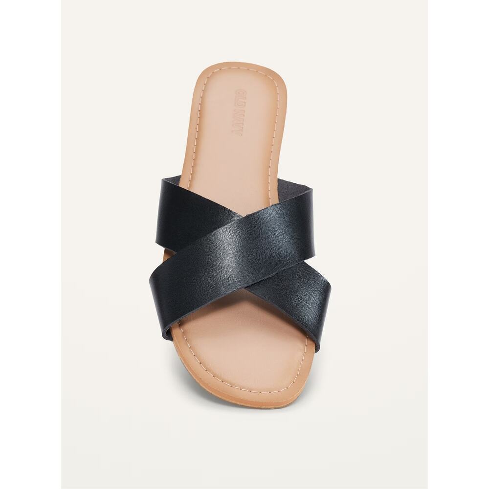 Old Navy Women's Black Criss-Cross Faux-Leather Sandals Size 9 - Picture 2 of 6